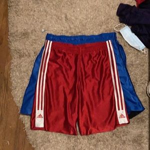 Red adidas basketball shorts